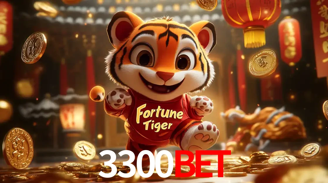 O alegre personagem do Fortune Tiger correndo sobre um caminho de moedas de ouro, simbolizando os grandes prêmios e a diversão do popular jogo de slot do 3300BET.